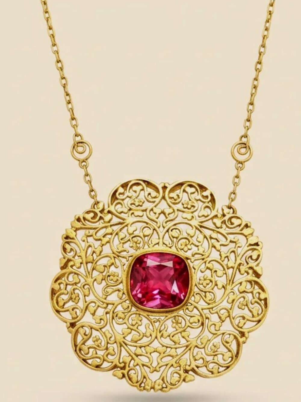 18K Tiffany & Co. Pink Tourmaline Solid Yellow Gold Heirloom Necklace